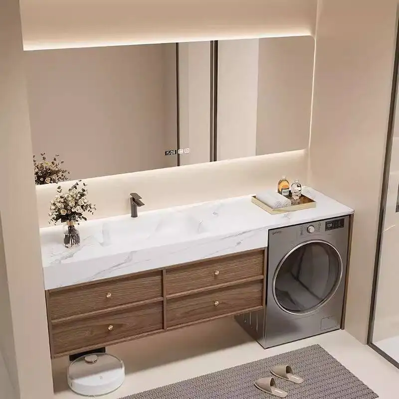 

Бесшовная раковина из каменной плиты, изготовленная методом горячей гибки, комбинированная с тумбой для стиральной машины, тумба для ванной комнаты.