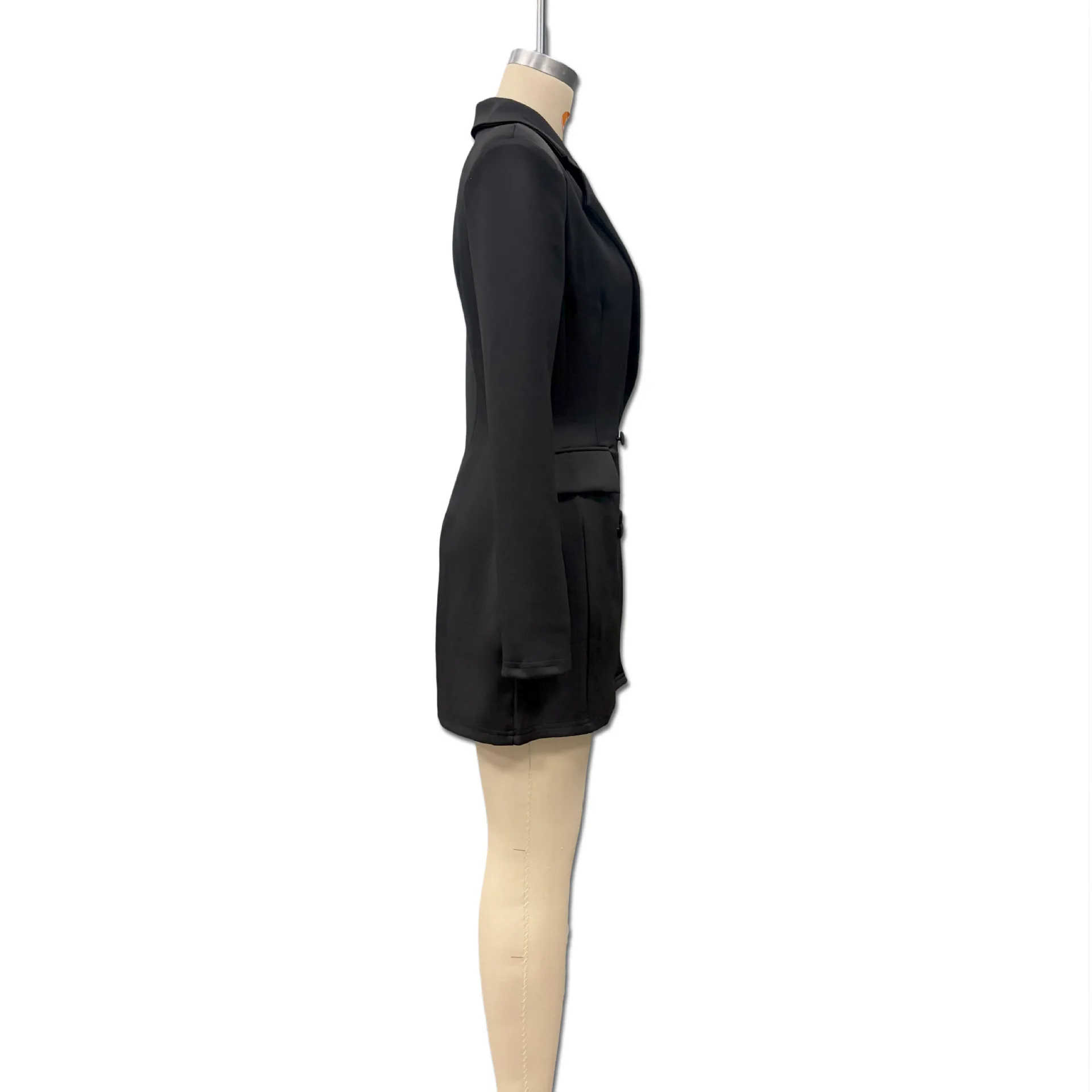 Neu eingetroffen: Elegantes Blazerkleid in Uni-Farbe mit tiefem V-Ausschnitt und tailliertem Schnitt für Damen – Detail 4