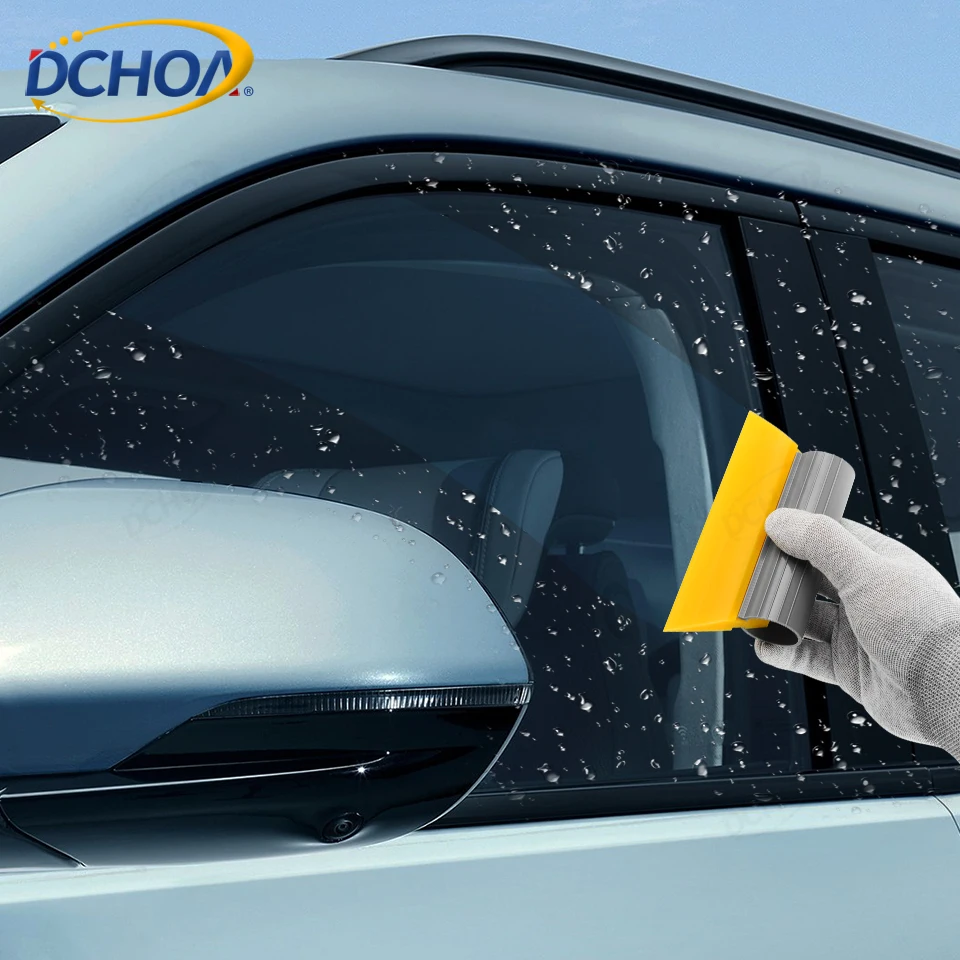 DCHOA 5.5 Inch Yellow Window Film Squeegee PPF Rubber Scraper with TPU Round Handle for Car Vinyl Wrap Tint Installation