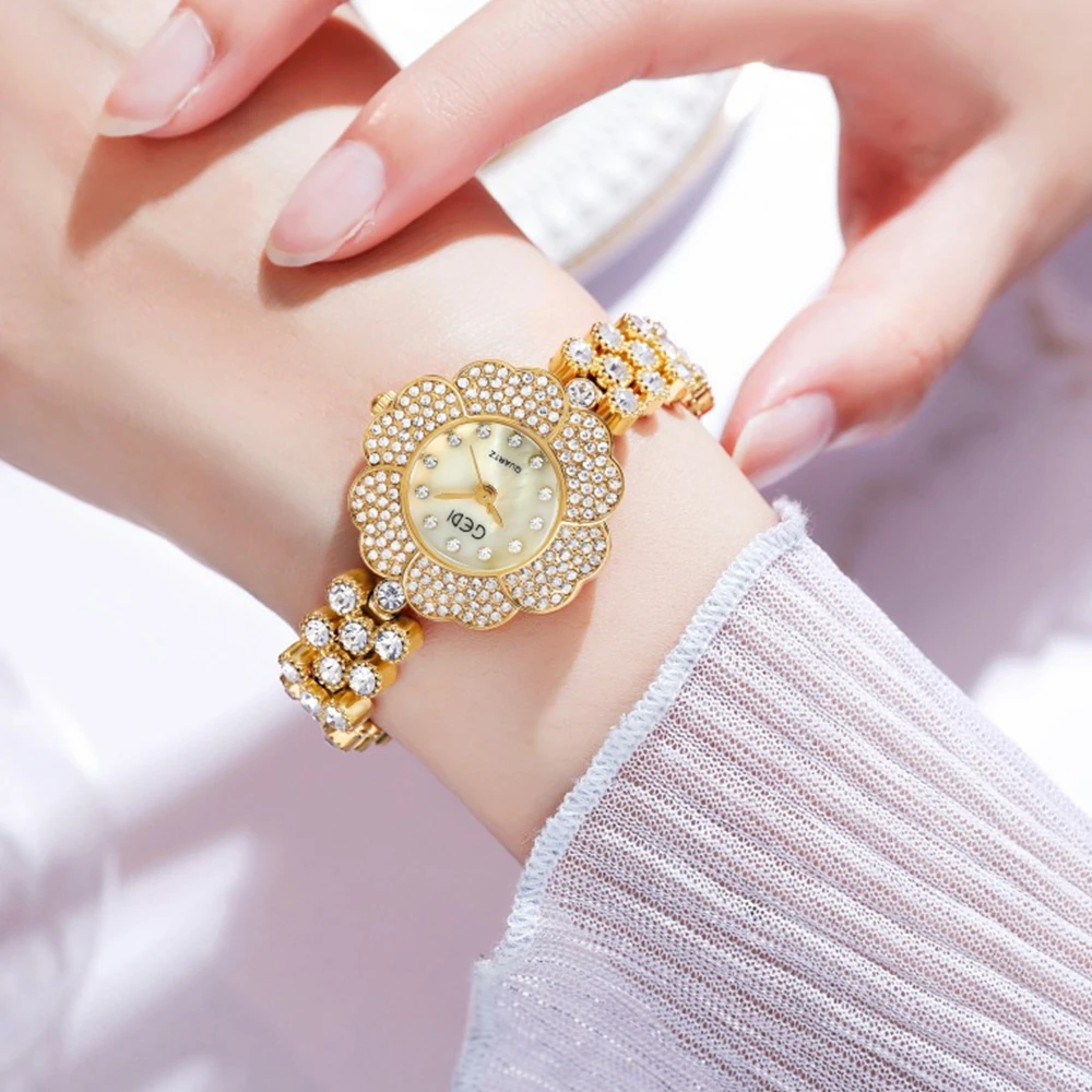 GEDI New Women's Watch Luxury  Flower Quartz Wristwatch Fashion Crystal-Embellished Bracelet Watch часы женские наручные reloj