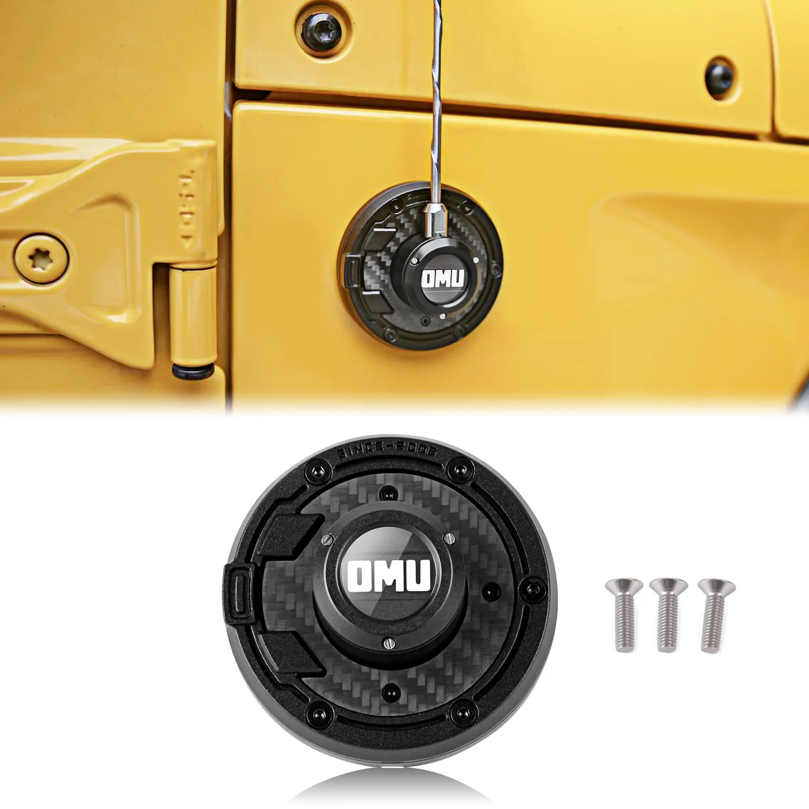 

OMU 4x4 Aluminum Radio Antenna Base Cover Antenna Housing Mount Lid Cap For Jeep Wrangler 2007-2018 JK JKU & 2018-2024 JL JLU JT