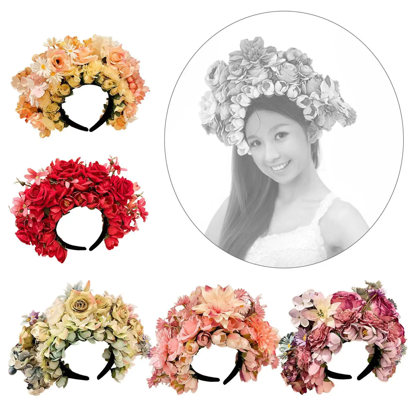 Flower Headband Hair Garland Headpiece for Holiday Birthday Masquerade