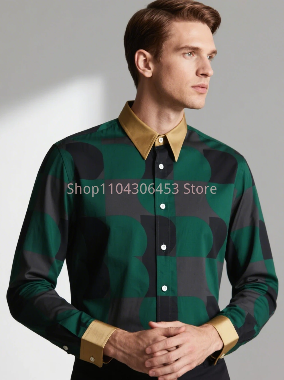 Men's Light-colored Graphic 3D Printing Dark Pattern Shirt Hawaiian Casual Long-sleeved Lapel Shirt Business Party Simple Formal