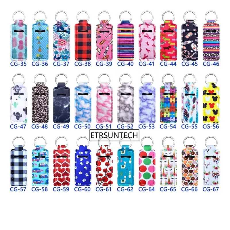 500Pcs/Lot Many Style Neoprene Lipstick Holder Keychain Lip Case Storage Bag Chapstick Key Chain Holder Party Christmas Gift