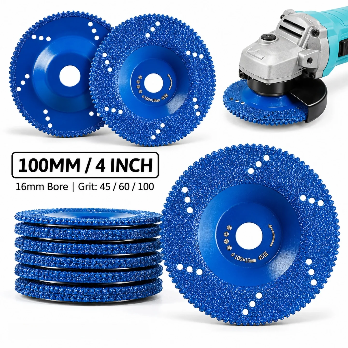 4Inch Diamond Grinding Cup Wheel Vacuum Brazed Cutting Disc Diamond Saw Blade for Marble Concrete Glass Ceramic Angle Grinder