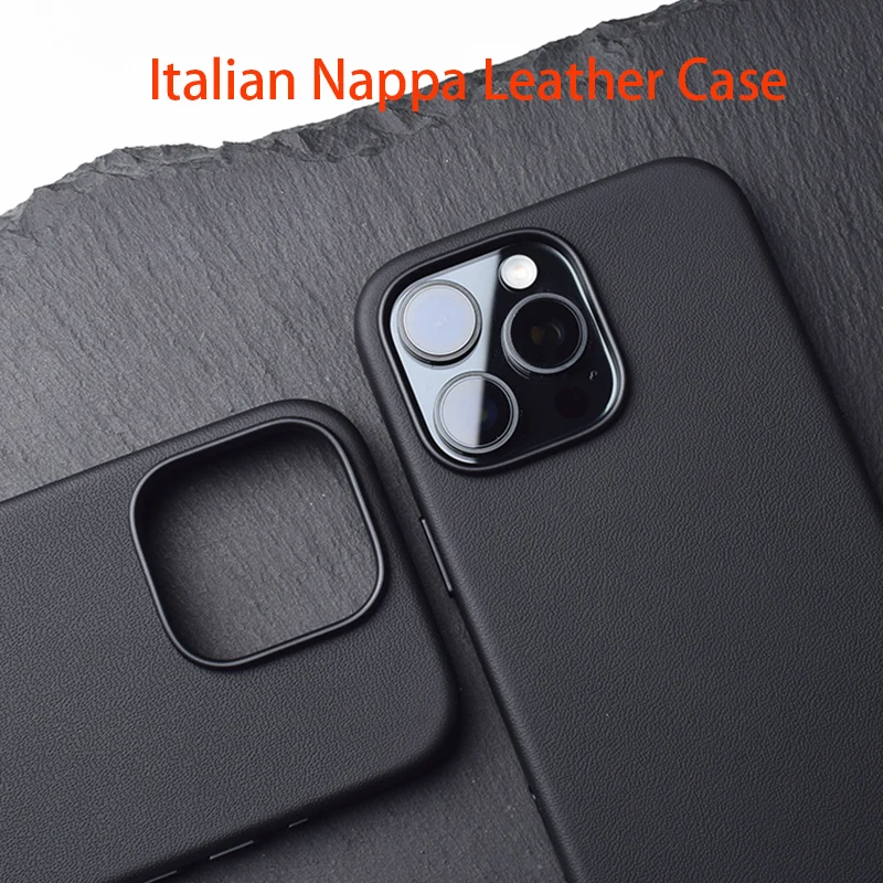 

Italian Nappa Leather Case For iPhone 16 Pro Max Luxury Real Skin Phone Back Cover For Apple iPhone 16 Pro With Camera Button