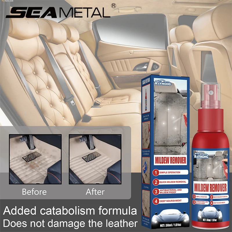 SEAMETAL 30ml Car Mildew Remover Multi-Functional Car Interior Cleaner Spray Stains Remover for Leather Fabric Car Seat Care