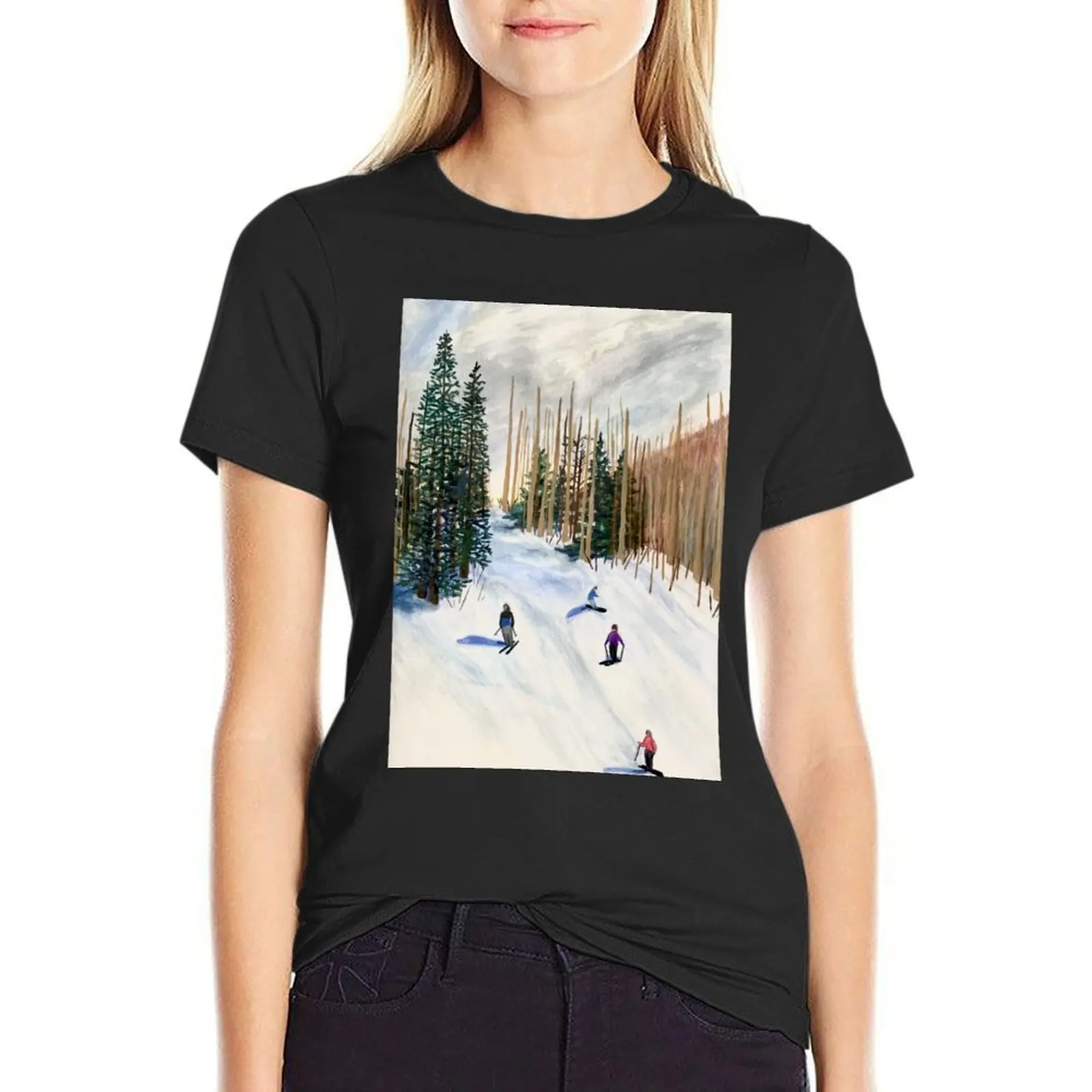 

Skiing on Golden Peak T-Shirt sublime korean fashion Women t shirt