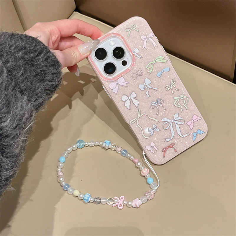 Cute colorful bow Glitter phone case for iPhone 13Pro 14 15 16 Pro Max with hinge butterfly phone case conque For Apple 15 pro