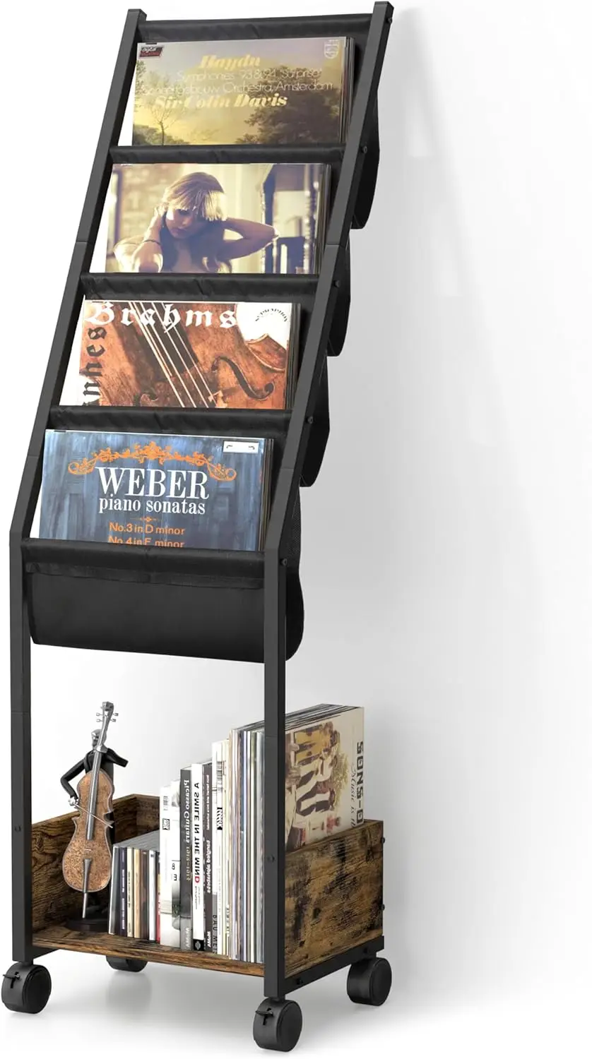 Vinyl Record Storage, Record Holder Up to 100 Albums, Record Stand with 4 Tier Vinyl Holder Display Shelf, Movable Vinyl