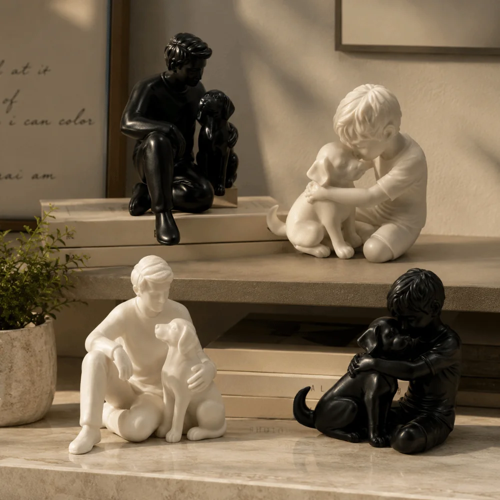 Bedroom Decor 3D Printed Boy And Dog Statues Creative Decoration Dog Figurine Nordic-Style Cute Desktop Ornaments Bedroom Decor