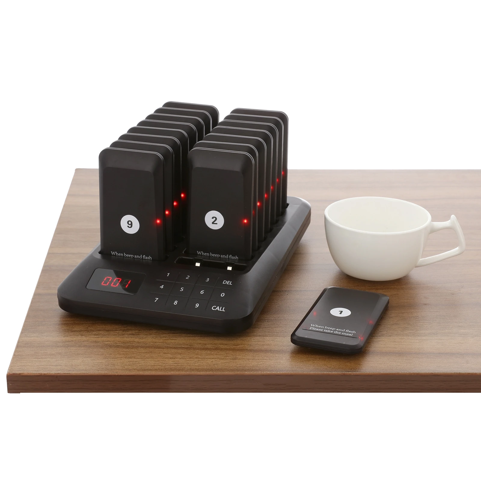 

1 with 16 Calling Pagers System Wireless Meal Taker Set Restaurant Shop Ringing Calling Device Queuing Number Calling EU US Plug