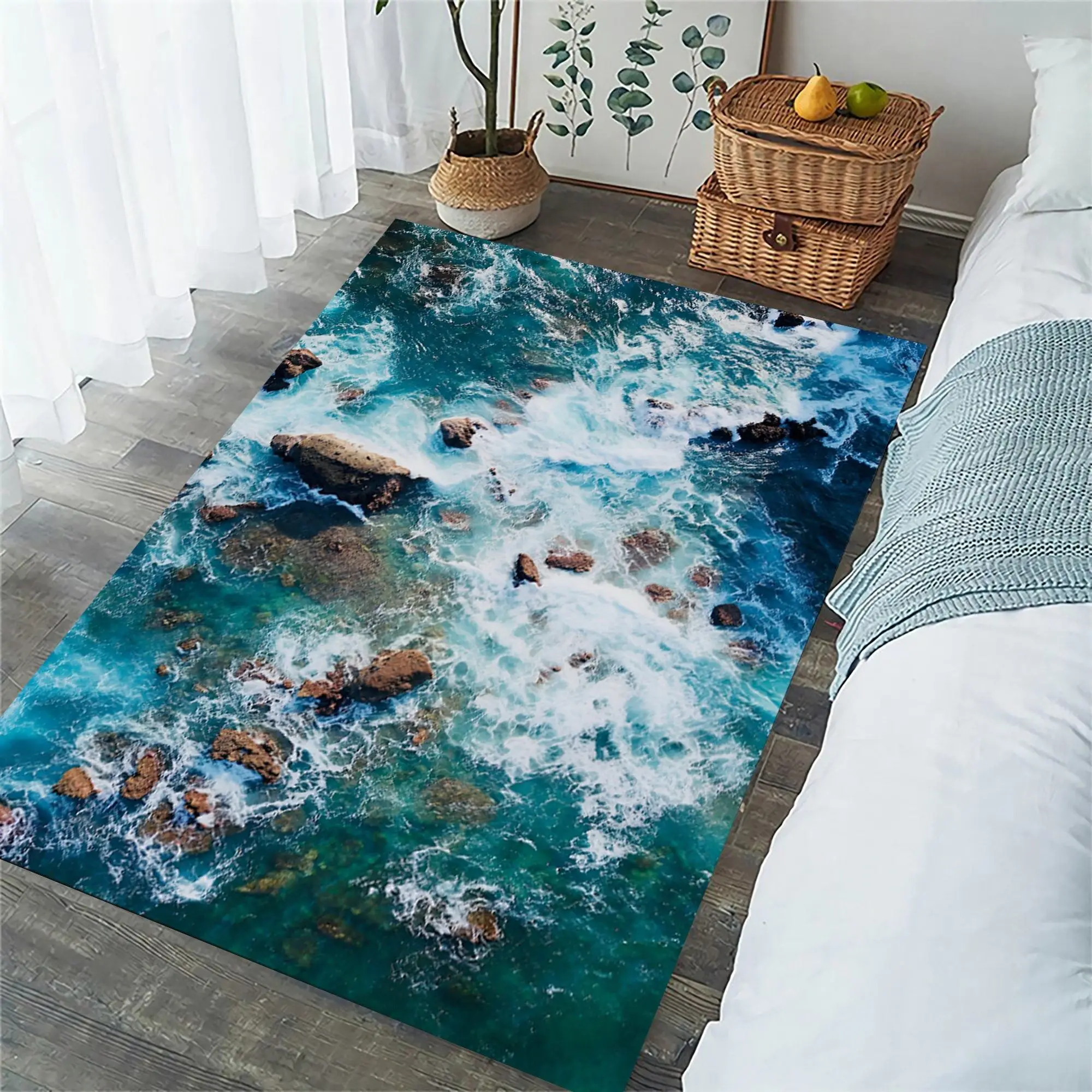 Wave Strait Printed Carpet Infinite Extension Crack 2D Printed Floor Mat Living Room Bedroom Entrance Decoration Carpet