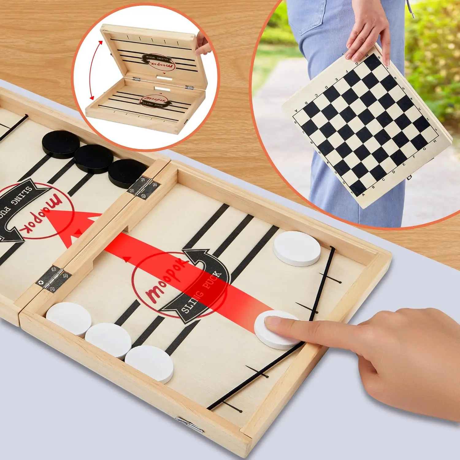 ファストスリングパックゲーム - チェスとエアホッケーの2in1ボードゲーム、大人と子供のための楽しいスリングショットおもちゃ