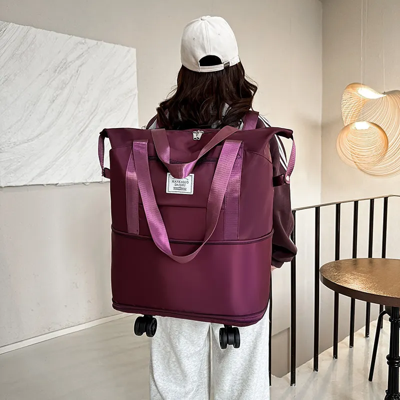 Large Capacity Women's Travel Bag with Universal Wheels Durable ABS+PC Material Carry-On Luggage Bag Can Be Worn on Back