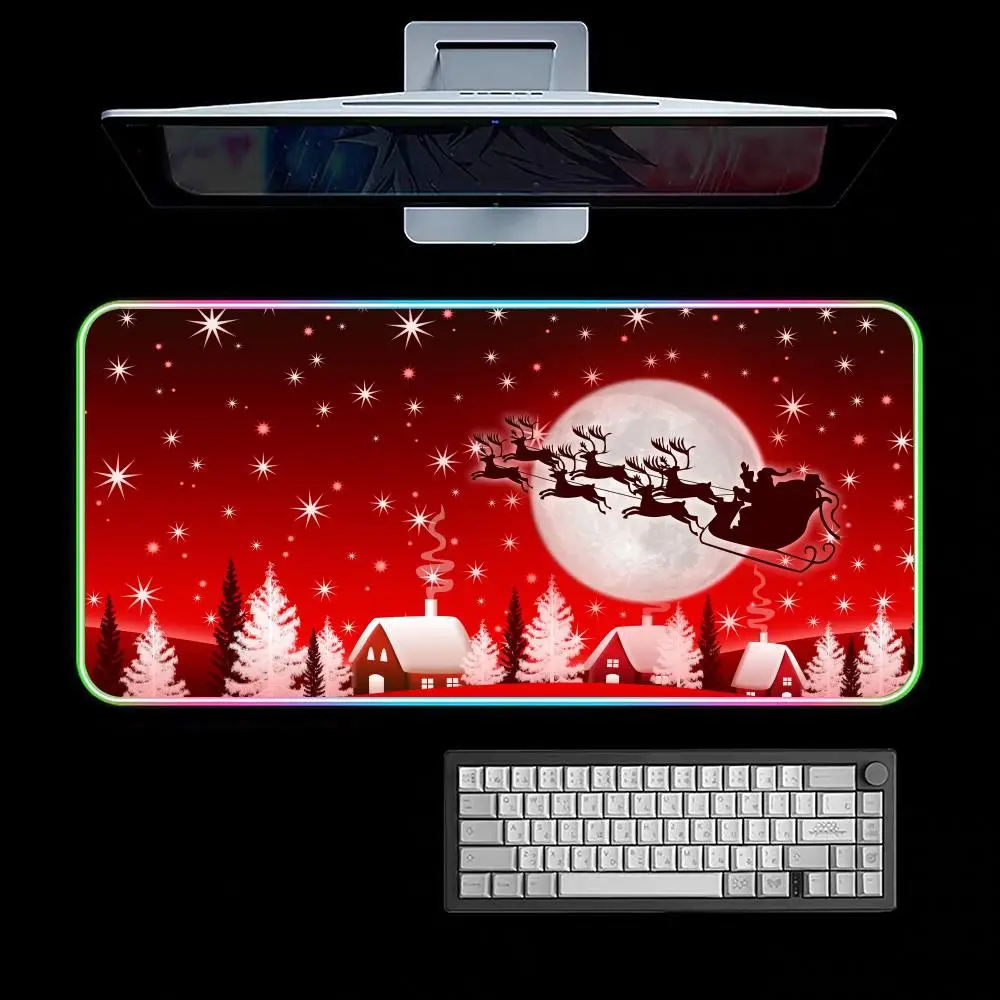 Merry-christmas Mouse Pad RGB Gaming Mouse Pad Desk Mat HD Gamer Large LED Light XXL MousePads