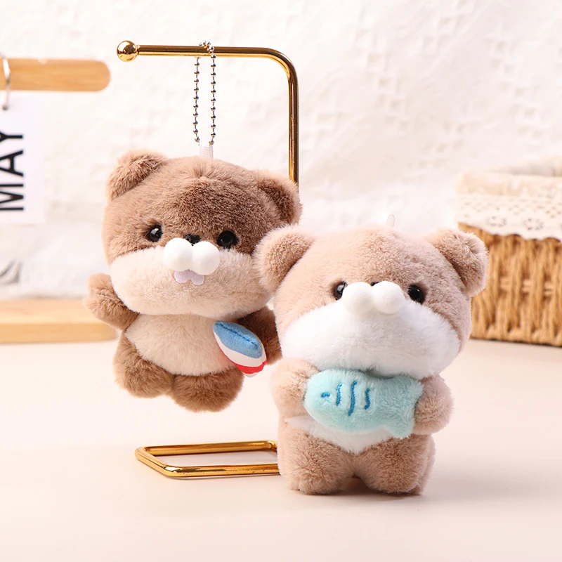 Cartoon Plush Otter Toy para crianças Animal de pelúcia fofo, Chaveiro de boneca urso Pingente de mochila adorável Presentes para menina