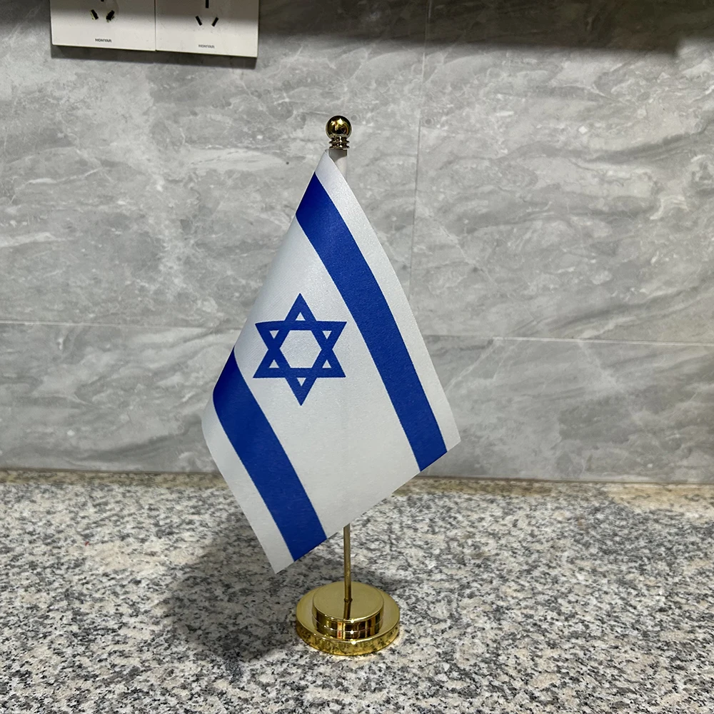 （TIKI FLAG）Office Desk Flag Israel Flag 14x21cm polyester Desk Ornaments Flags Israel Country Banner for decoration