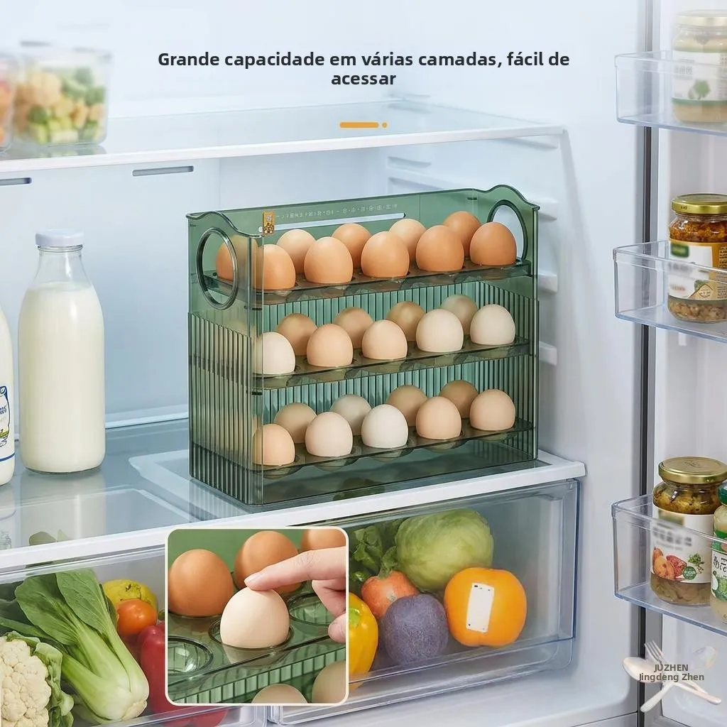 Organizador de Ovos para Geladeira de Grau Alimentício: Suporte Lateral para Preservação da Frescura, Caixa de Ovos Articulad...