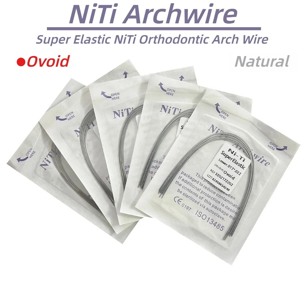 10Packs Dental Orthodontic Materials Super Elastic NiTi Arch Wires Dentistry Ovoid Arch Wires Upper Lower Sterilized Autoclave