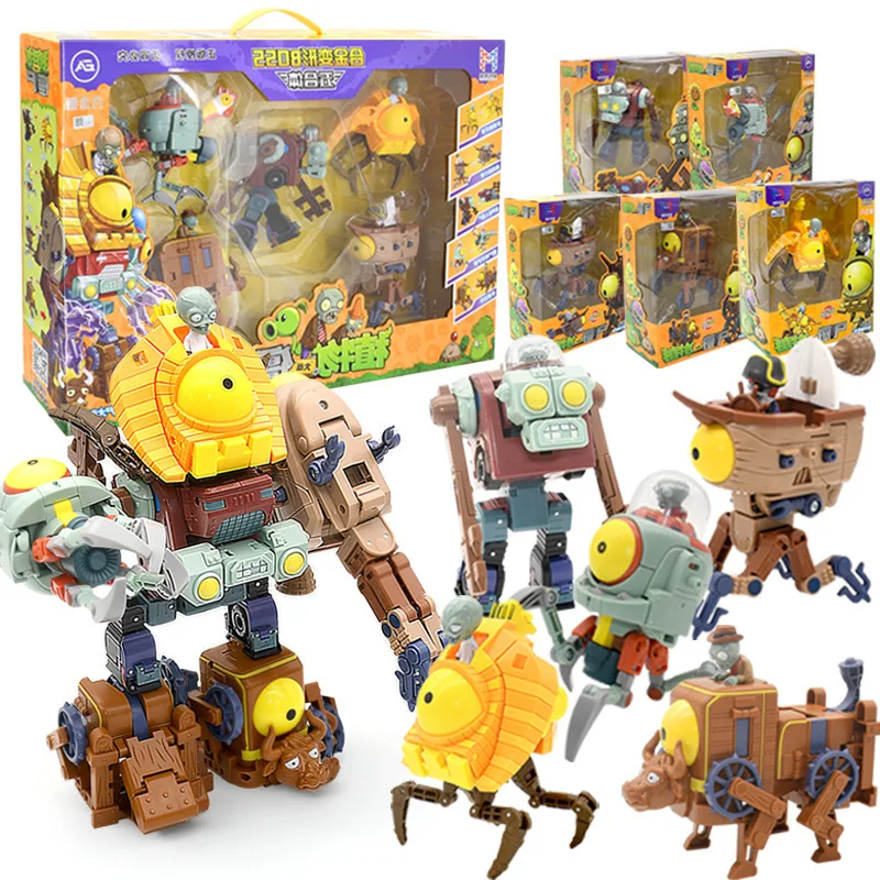 Authentic Plants Vs. Zombies Toy Hybrid Version Transfiguration Robot Set Combined With King Kong Zombie King Boy Surprise Toy