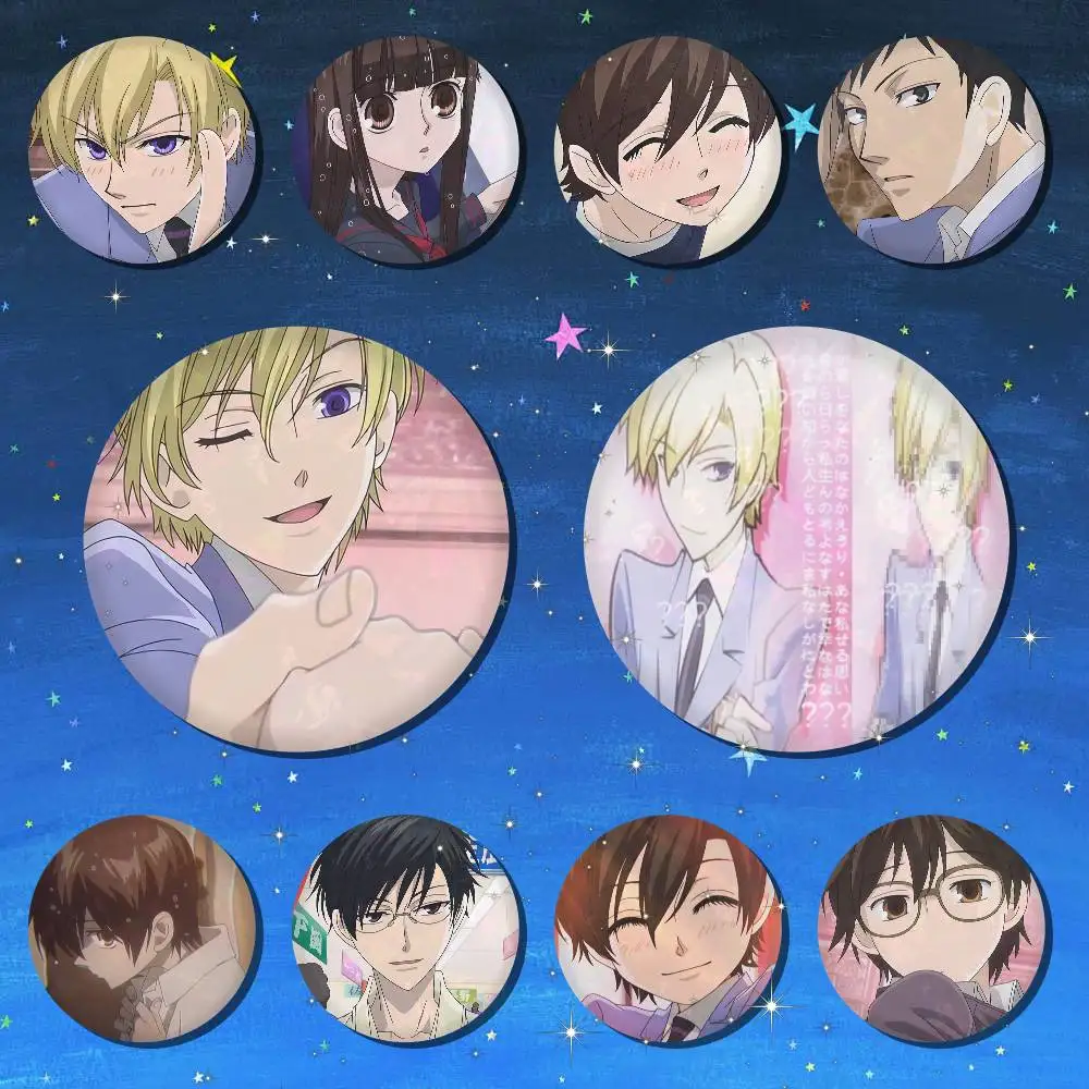 A-Ouran High School Host Club 75x75 25x25 Mm Cartoon Round Brooches On Backpack Shirt Accessories Jewelry Badge Gift For Friends