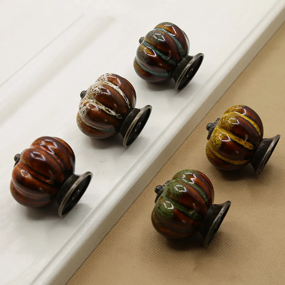 6Pcs Premium Ceramic Knobs Pumpkin Design Drawer Pulls Cabinet Hardware for Kitchen Bathroom Bedroom Wardrobe Furniture Yellow