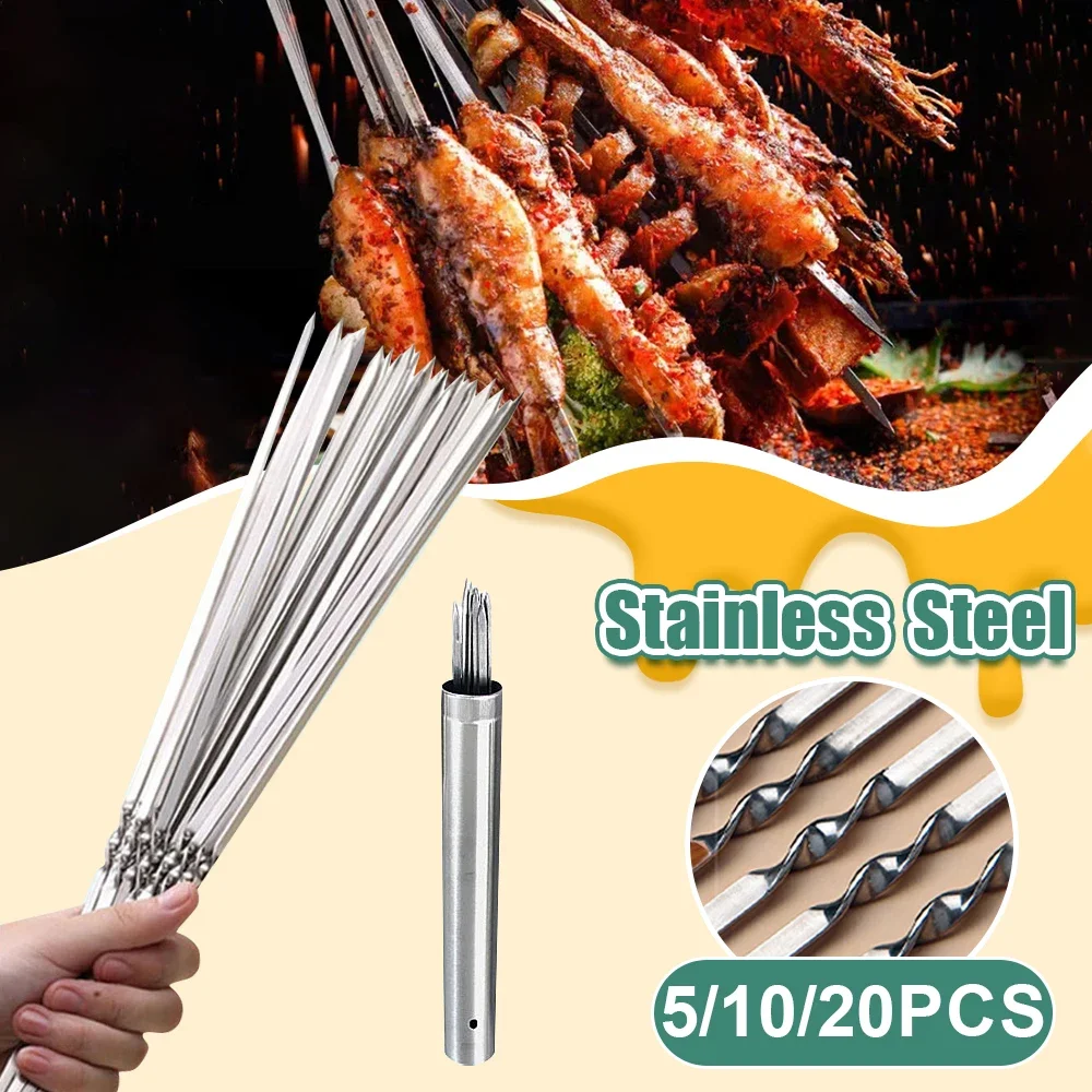 Stainless Steel Barbecue Skewers Reusable Barbecue Skewers Iron Bars Outdoor Camping Picnic Barbecue Skewers Kitchen Tools