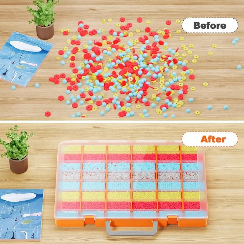 ABAE-48 グリッド大型プラスチックオーガナイザーボックス、調節可能な仕切り、ビーズ収納コンテナコンパートメントタックルボックスケース付き