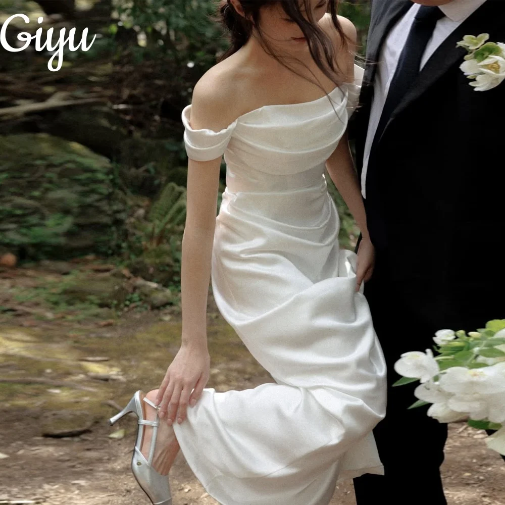 

Giyu Elegant Mermaid Soft Satin Lvory Wedding Dress Off Shoulder Pleat Korea Photoshoot 웨딩드레스 Customized Bridal Gown 2025