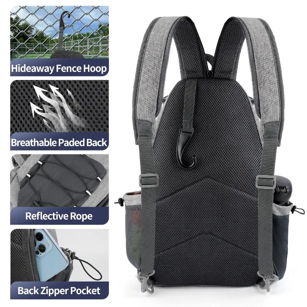 Large Capacity Pickleball Rackets Backpack Holds 2 Rackets Adjustable Pickleball Paddle Bag with Hanging Hook Lightweight