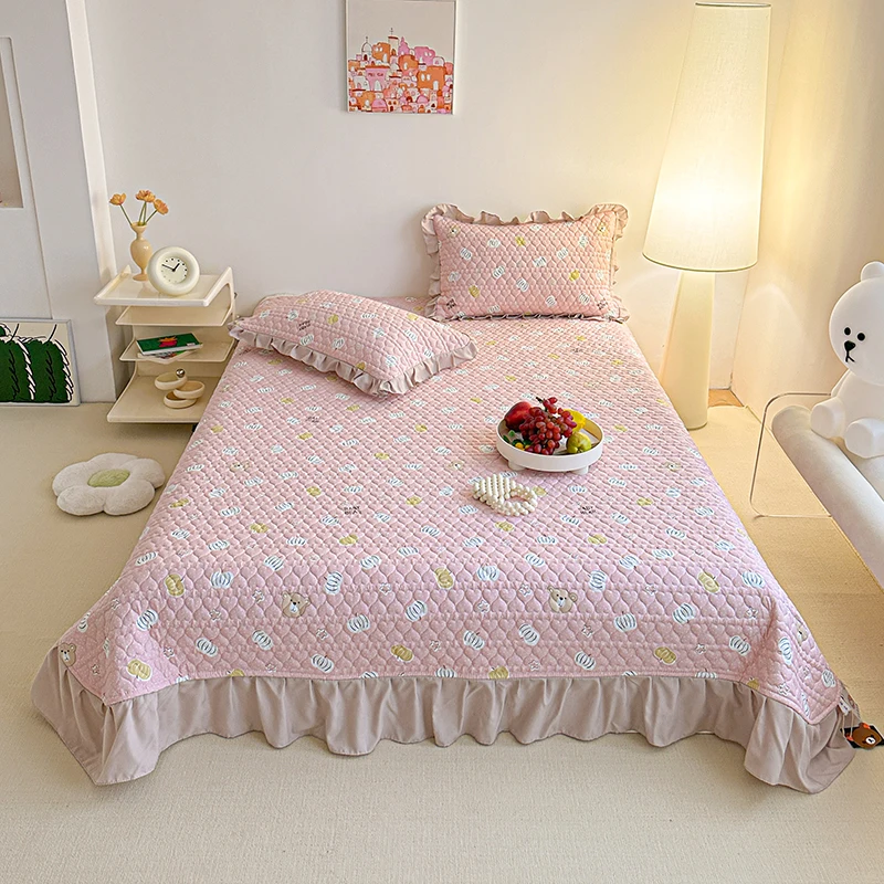 Printed Bedspread Ruffles Bed Cover Queen/King Size Mattress Protector Quilted Bed Linen покрывало (Pillowcase Need Order)