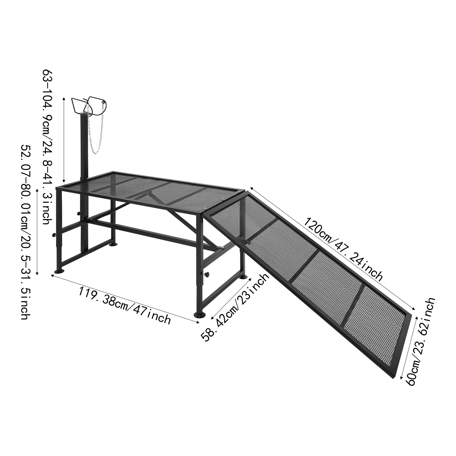 63-104.9cm Adjustable Milking Stand Black Milking Stand Metal Trimming Stand for Shearing Wool Trimming Hooves Milking