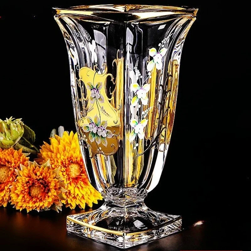 

Crystal glass fruit plate hand-painted gold enamel flower fruit pot
