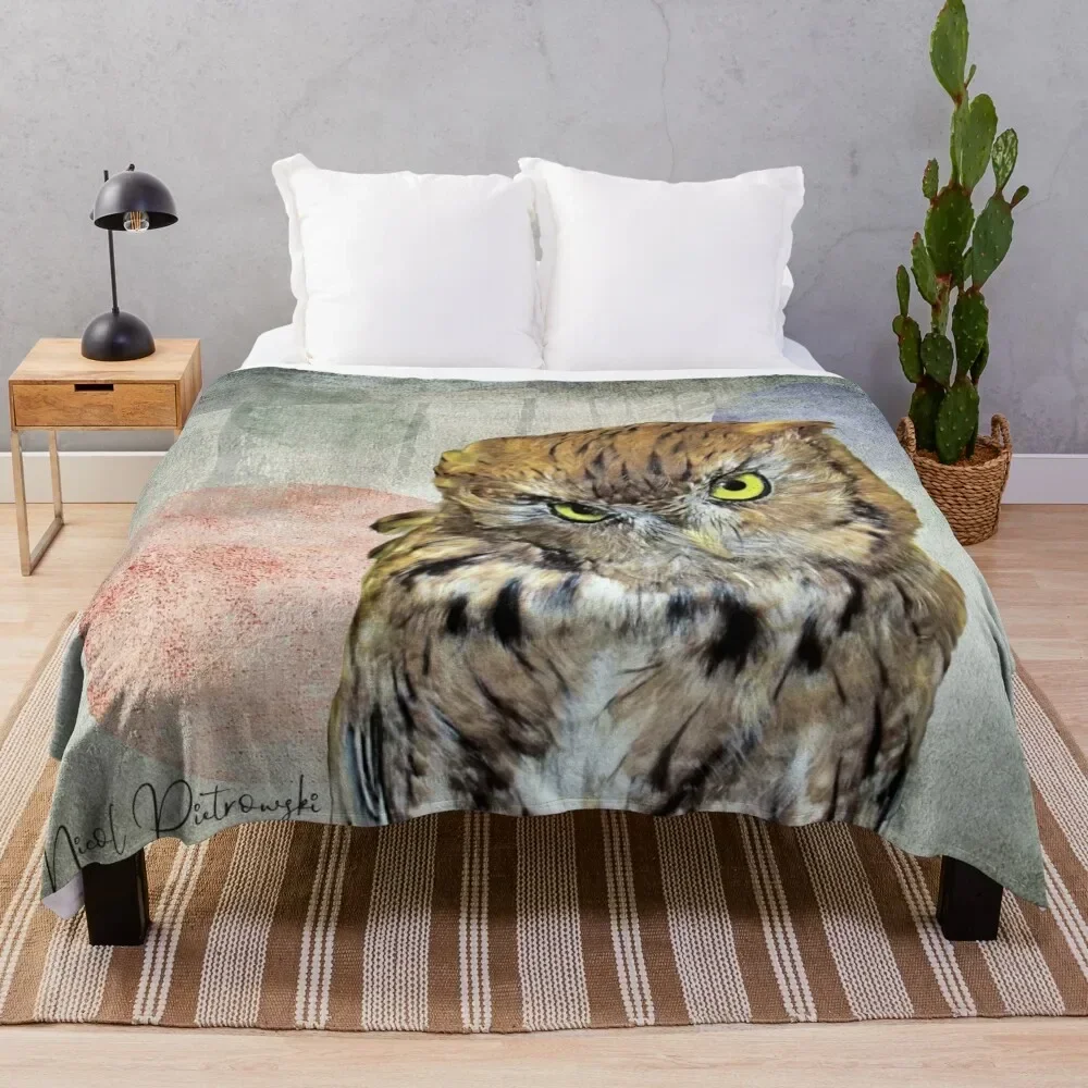 Cute Rustic Screech Owl Fence Modern Cottage Chic Country Art A653 Throw Blanket Custom Flannel Fabric Blankets