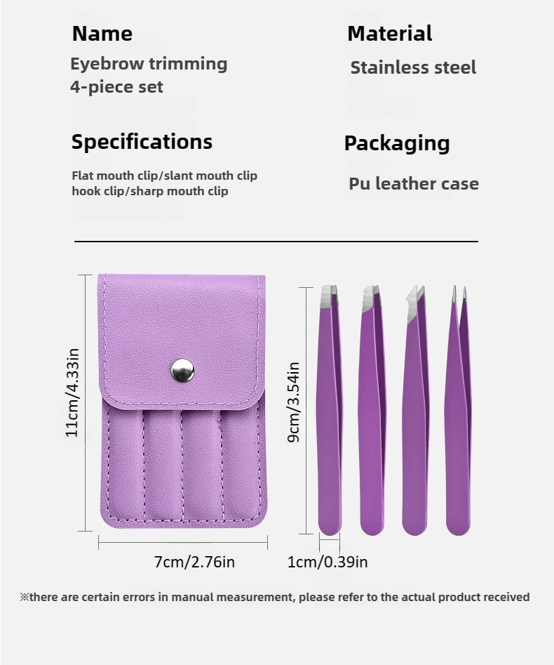 Augenbrauenpinzette, 4 Stück, buntes Haar, Schönheit, feine Haare, Abzieher, Edelstahl, schräge Augenbrauen-Clips, Entfernung, Make-up-Werkzeuge – Detail 14