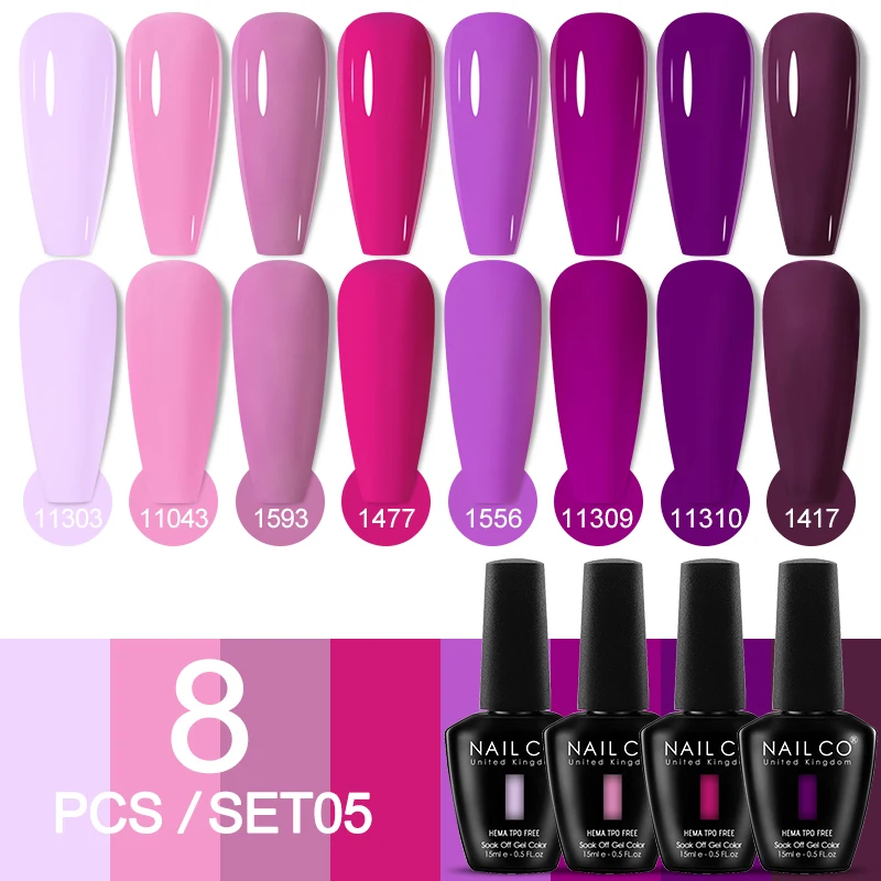 NAILCO 8pcs/Set 15ml Gel Nail Polish Kit Base Top Gel Nail Art LED Varnish Semi Permanent UV Gel Soak Off Varnishes Nail Lacquer