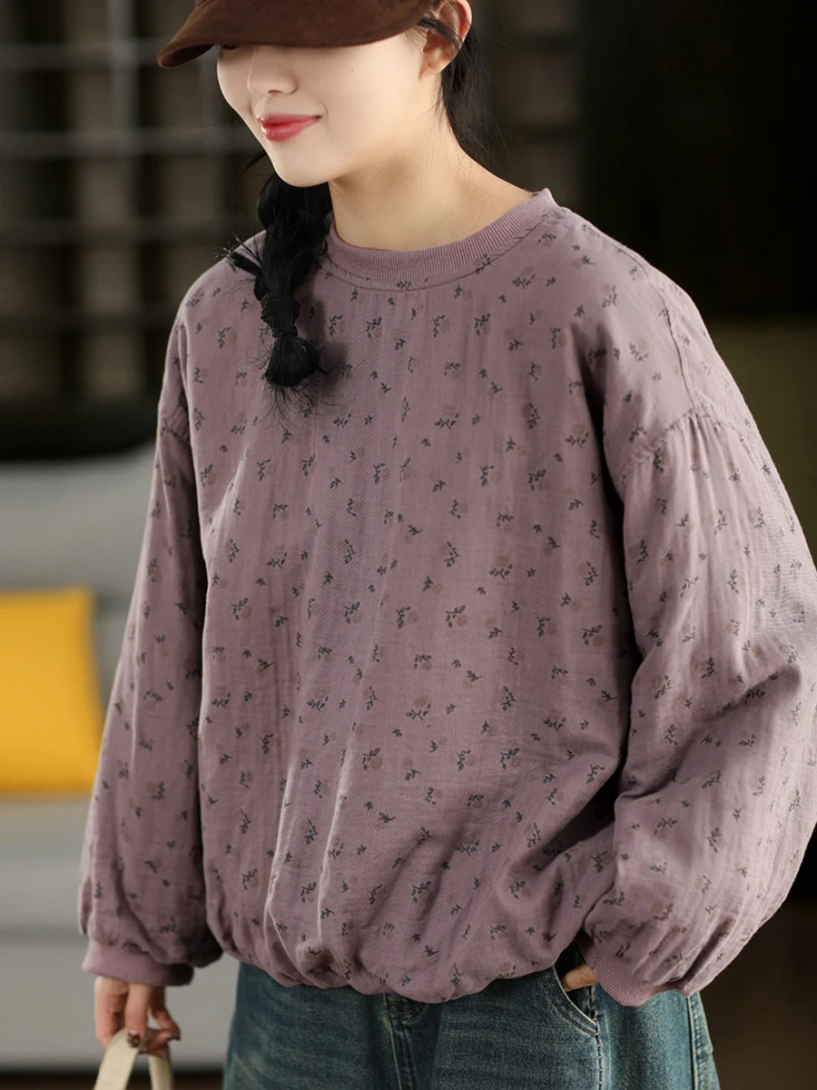 

Утепленный худи из смесового хлопка для женщин, пуловер с принтом, в рубчик, с круглым вырезом, в стиле ретро, с цветовыми блоками, весенняя коллекция