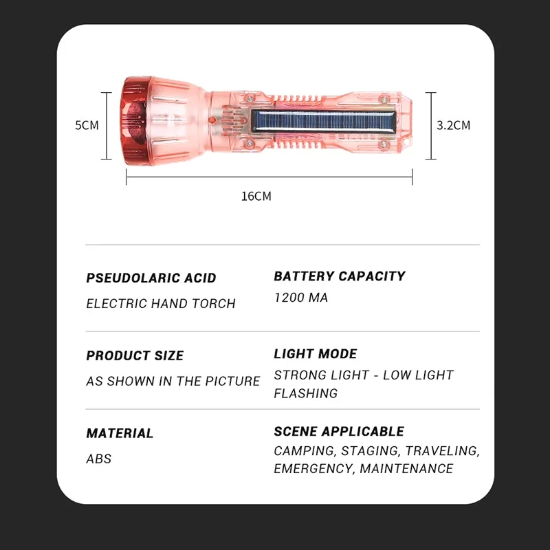 Portable Solar Flashlight Type-C And Solar Charging Super Bright Torch Outdoor Camping Waterproof Emergency Power Bank Lantern