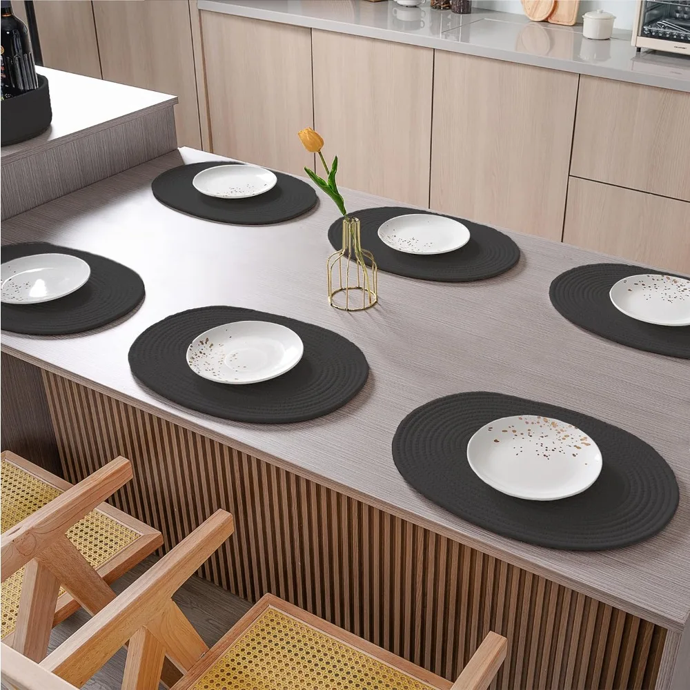 Набор из 6 овальных тканых салфеток в стиле бохо - декор для кухни в фермерском доме, моющиеся коврики для стола ручной работы для столовой