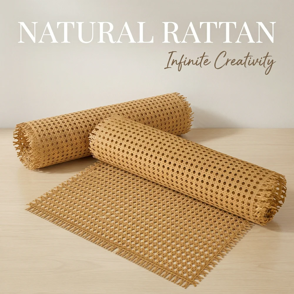 Handwoven Poly Rattan Webbing Roll, Cane Mesh Weave Hexagonal Pattern, Rattan for DIY Chair Cabinet Bed Home Decor Projects