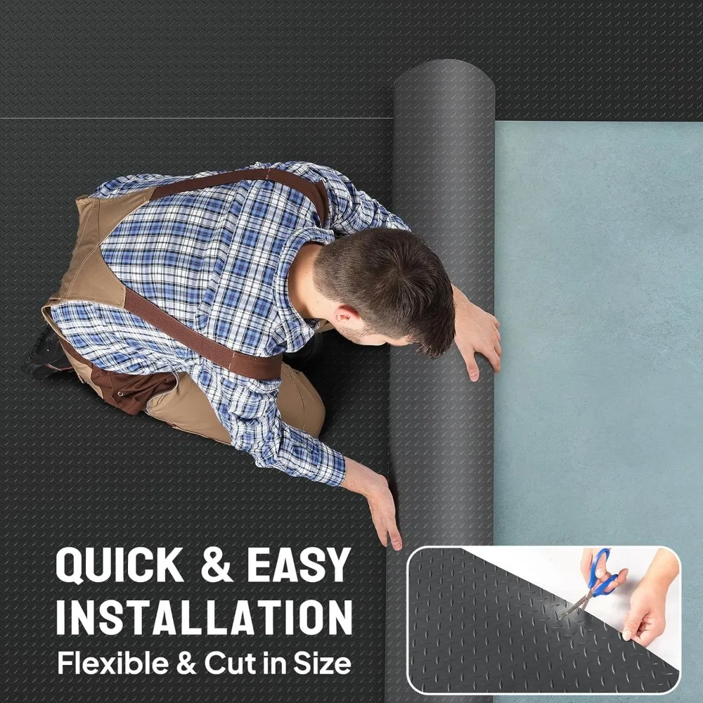 حصيرة أرضية جراج PVC ذات لوحة ماسية سميكة - لفة 7'87 بوصة × 22 قدم لحماية منطقة السيارة ووقوف السيارات