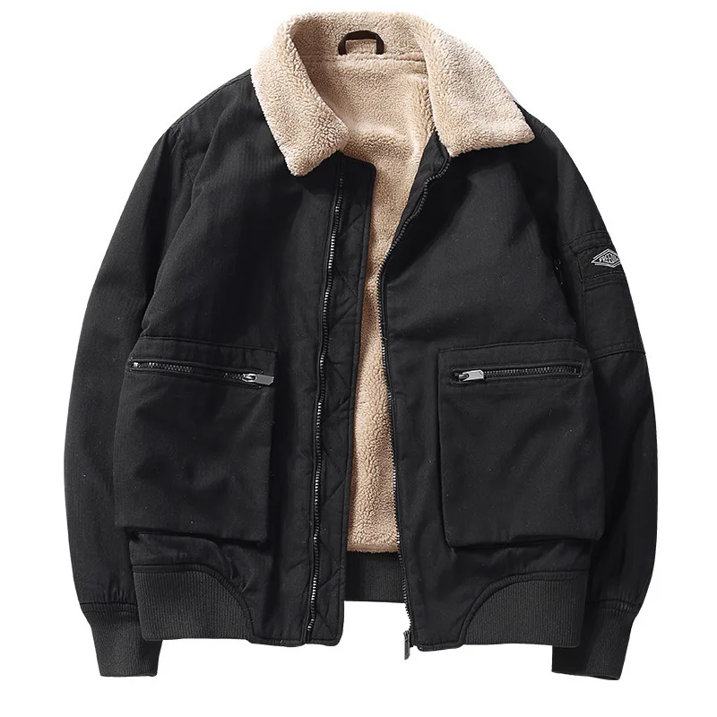 Autumn and Winter Mens Jacket Cotton-padded Jacket Leisure Fleece-lined Coat Windproof and Coldproof Lapel Fashion