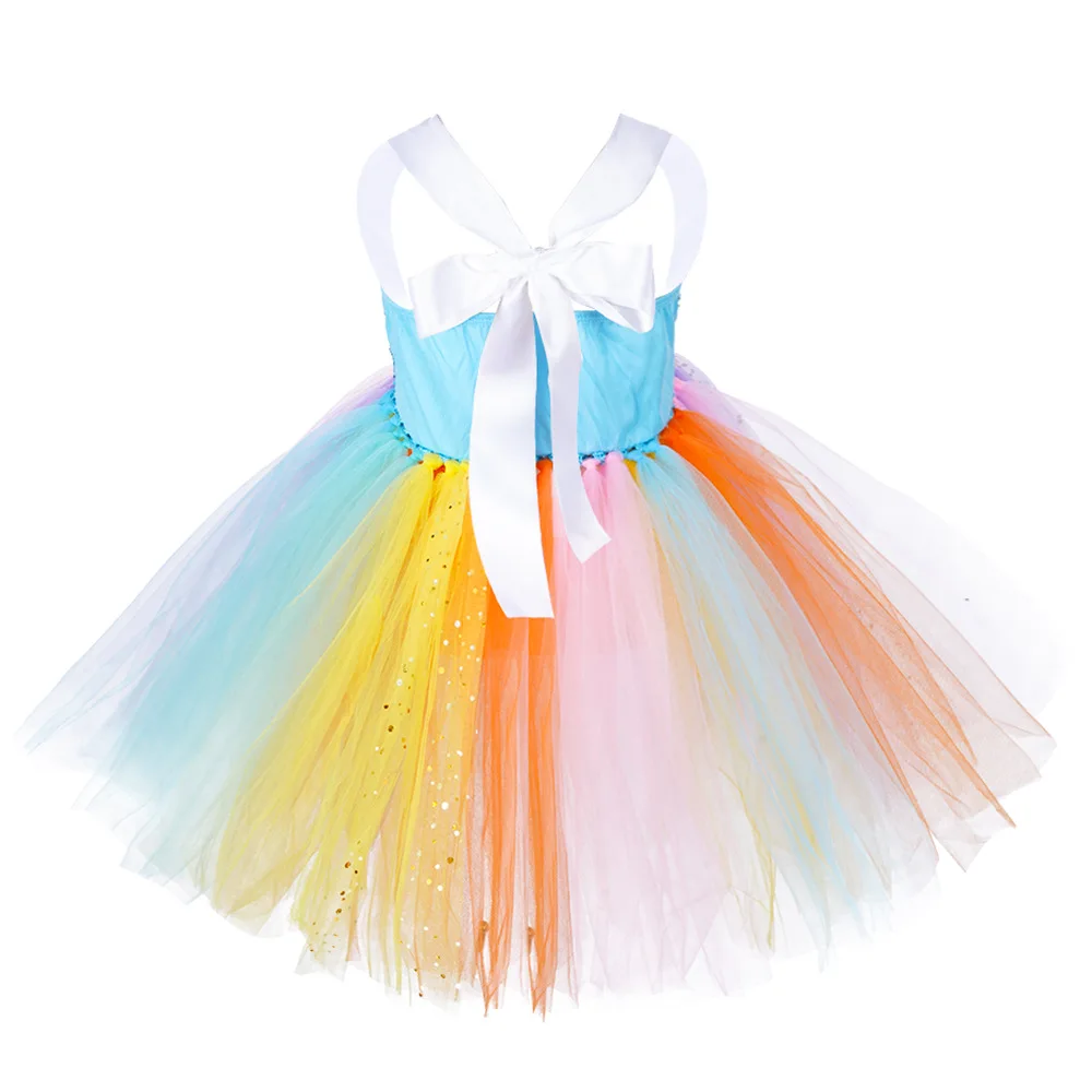 Sweet TuTu Dress Rainbow Floral Spaghetti Strap Wear Summer Tulle Princess Gown Birthday Pageant Party Flowy Lightweight Outfit