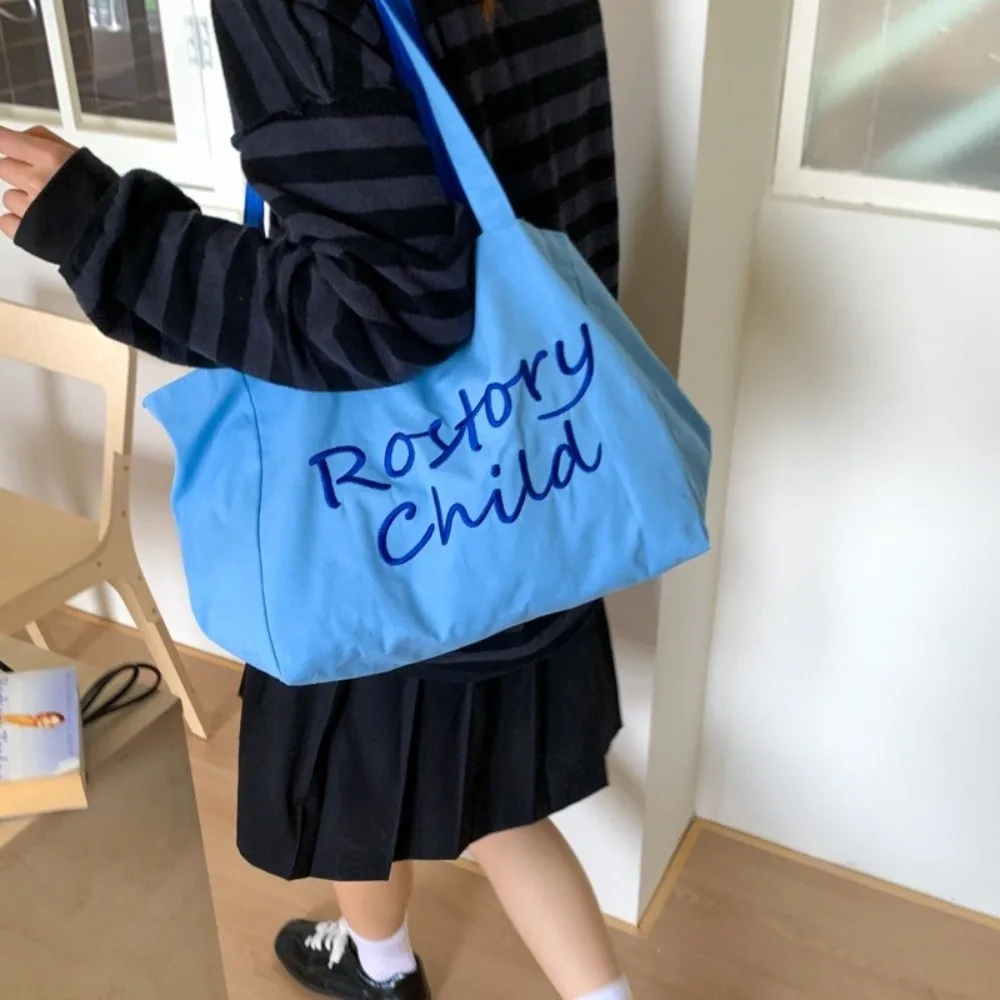 

Solid Color Double-sided Tote Bag Letter Embroidery Large Capacity Canvas Shoulder Bag Casual Versatile Women's Handbag Girls