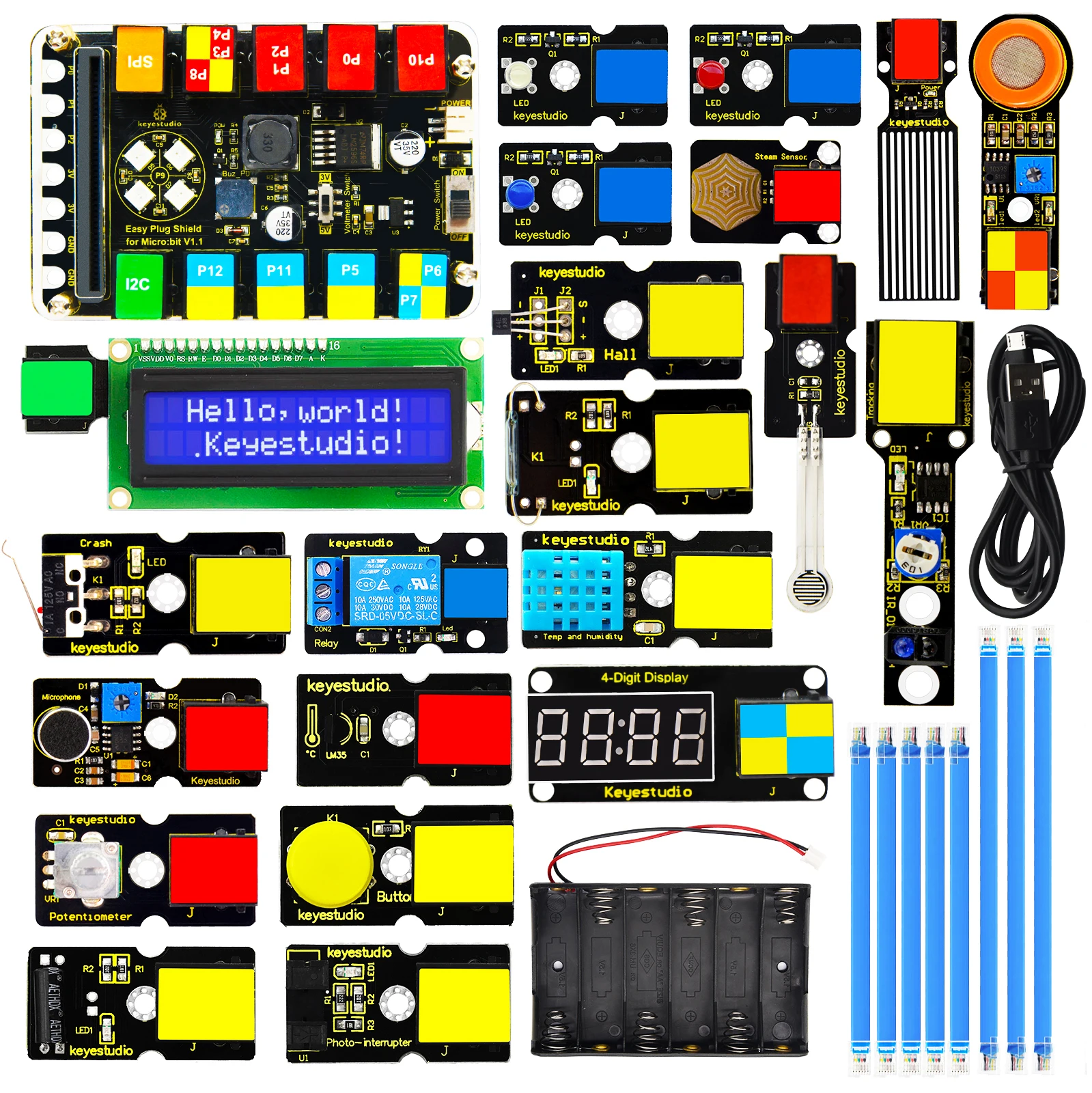 

Набор Keyestudio EASY PLUG Super Starter Kit для BBC micro:bit: электронный сенсорный набор для STEM-образования и DIY-проектов с учебным пособием по программированию