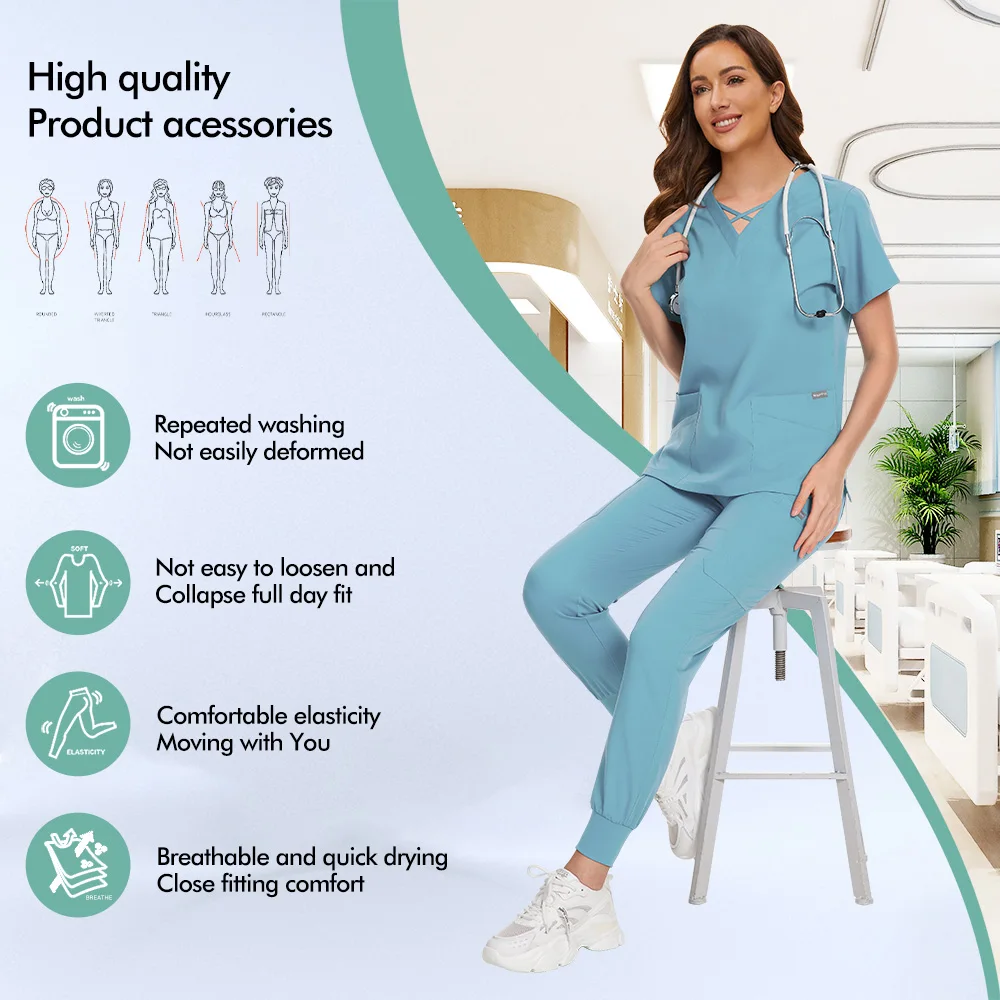 Niaahinn متعدد الألوان صالون تجميل ملابس العمل فرك الدعاوى مستشفى طبيب العمل الزي الطبي الجراحي الدعاوى ممرضة الملحقات