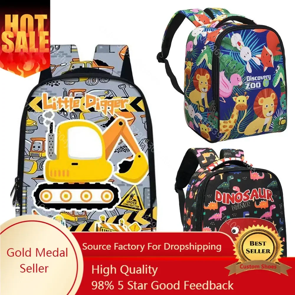 Excavator Digger Dinosaur Animals Print Children School Bags Baby Toddler Backpack Kids Kindergarten Bag Diaper Holder Bookbag
