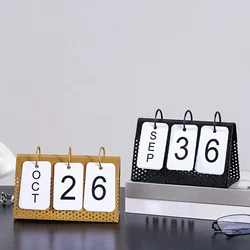 Creative Perpetual Calendar Metal Frame Office Tabletop Standing Decorative Page Turning Simple Decor Ornaments