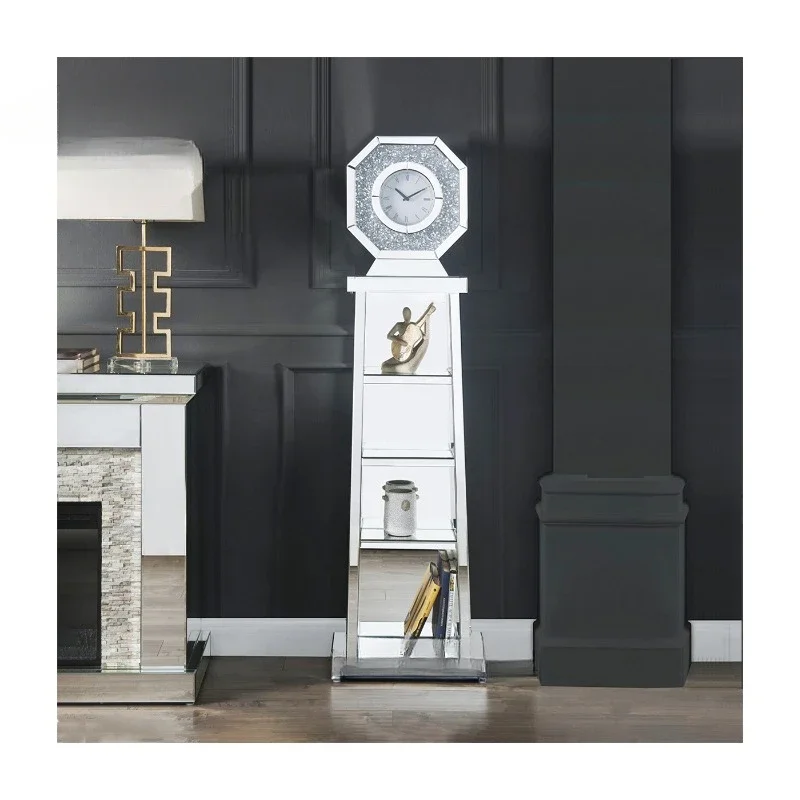 Big Mirror Floor Grandfather Clock with Faux Crushed Diamonds